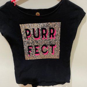Total Girl Purrfect black short sleeve sparkly PURRFECT T-Shirt sz 10